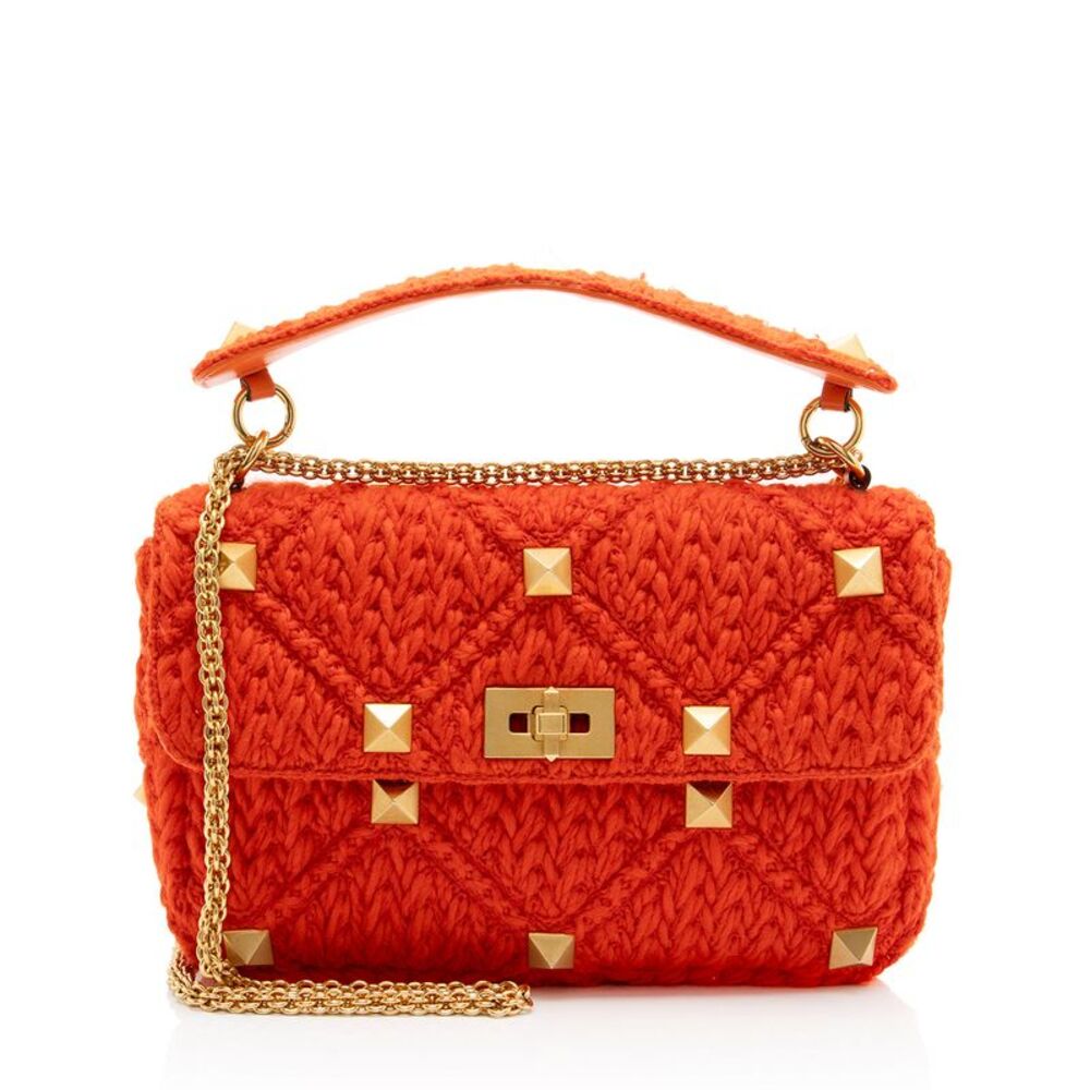 Valentino Cashmere Knit Roman Stud Medium Shoulder Bag